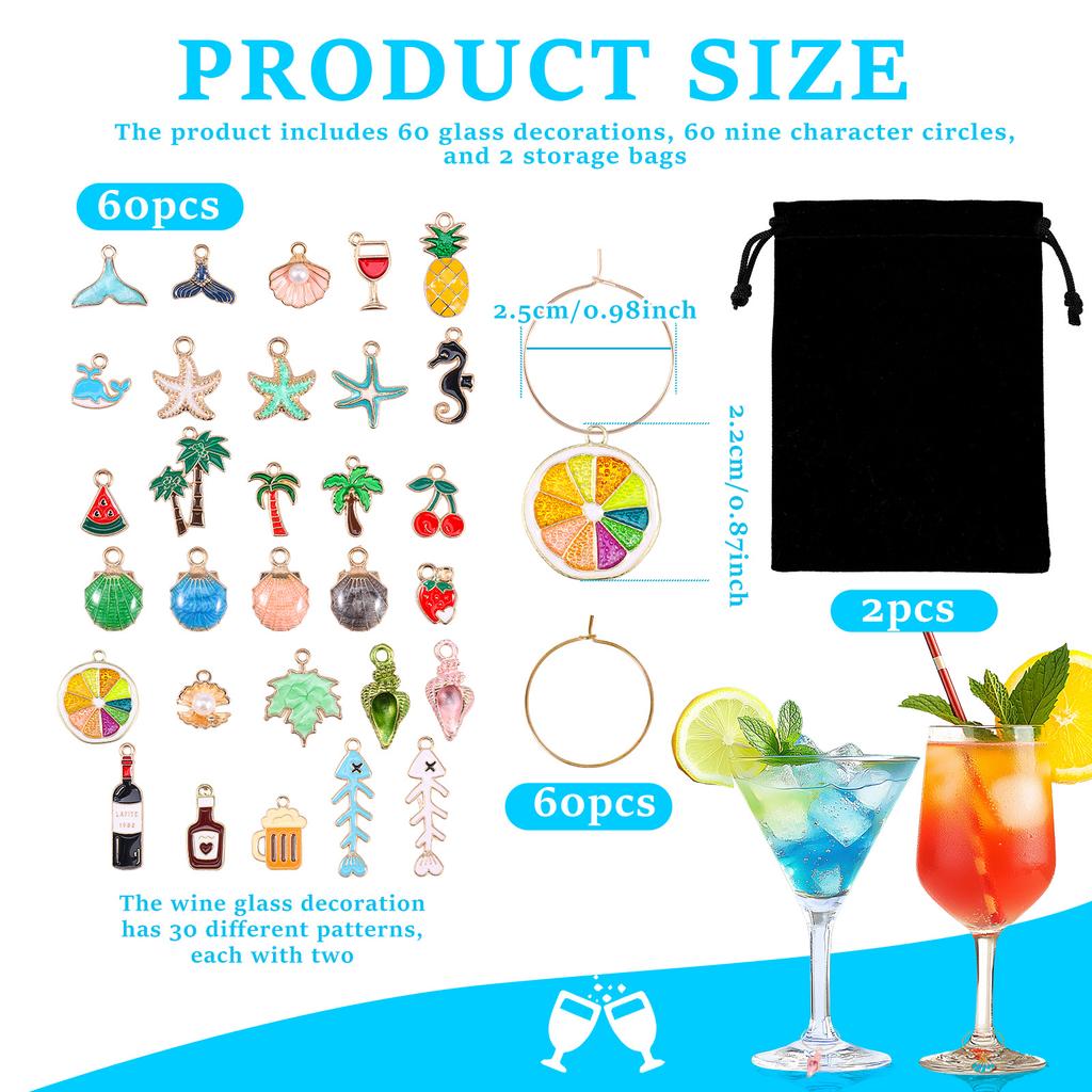 Weinglasmarker Weinglasanhänger Getränkemarker für DIY Halskette Armband Ohrringe Schmuckherstellung Feiertags-Themenparty-Dekor