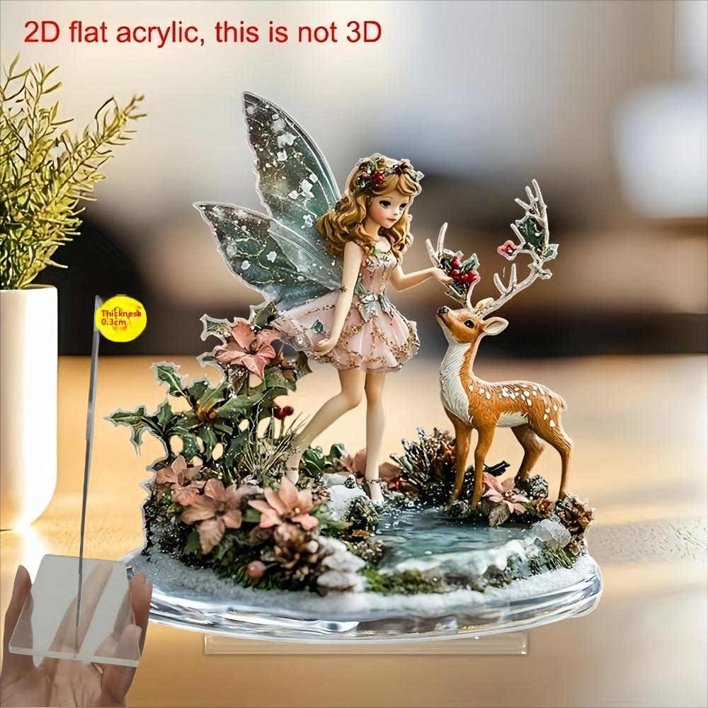 Fee und Reh 2D Flachacryl, Ornament, Tischdekoration, Geeignet für Büro, Wohnzimmer, Party, Weihnachten, Halloween
