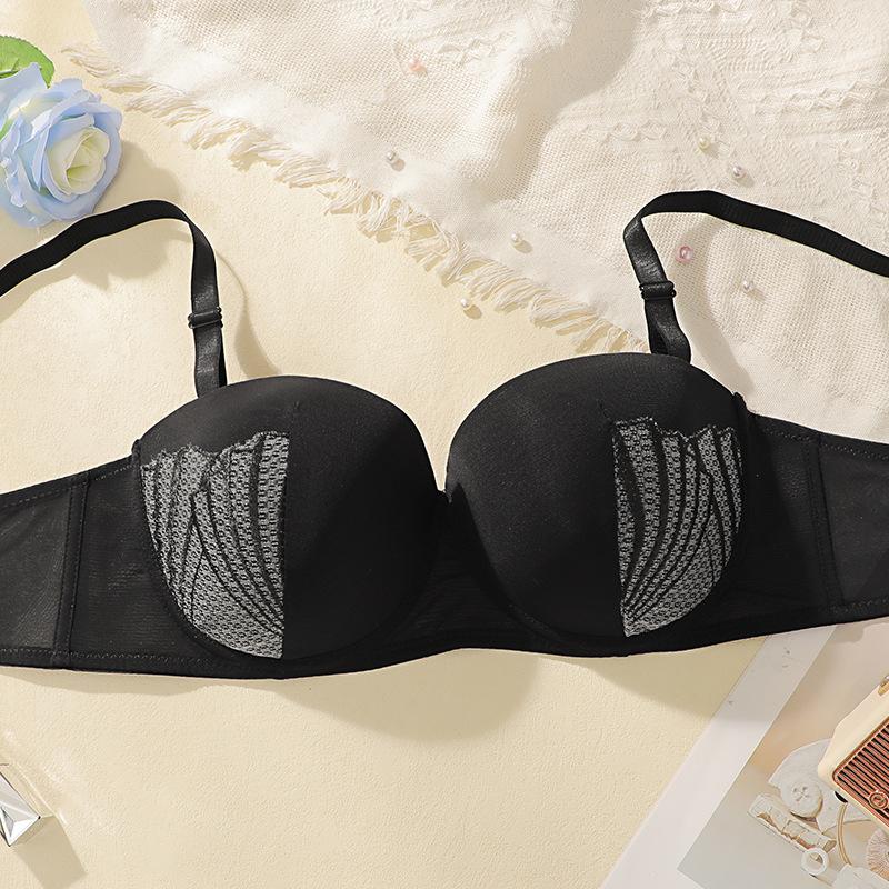 Push-up Plus Size Black Pure Desire Underwear Thin Straps Anti-sagging Seamless Bra for Round Breasts