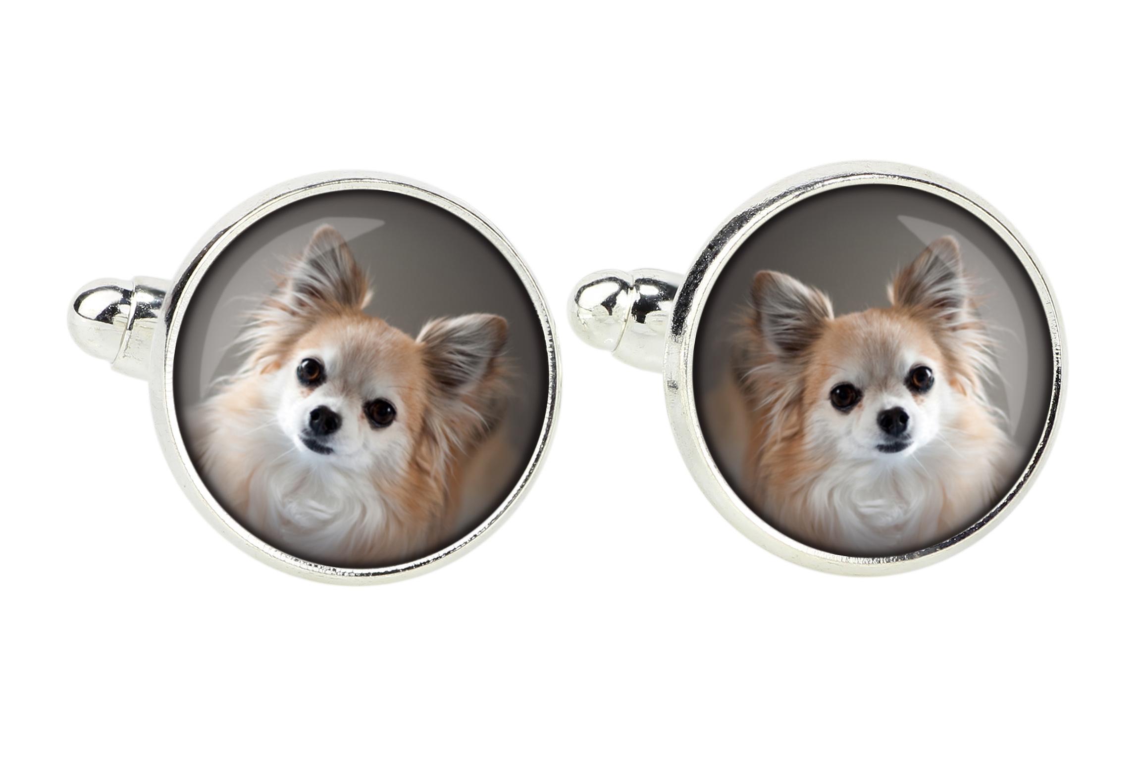 

Chihuahua long-haired - cufflinks, a shirt accessory, a shirt pendant from the Art-Dog brand срібний