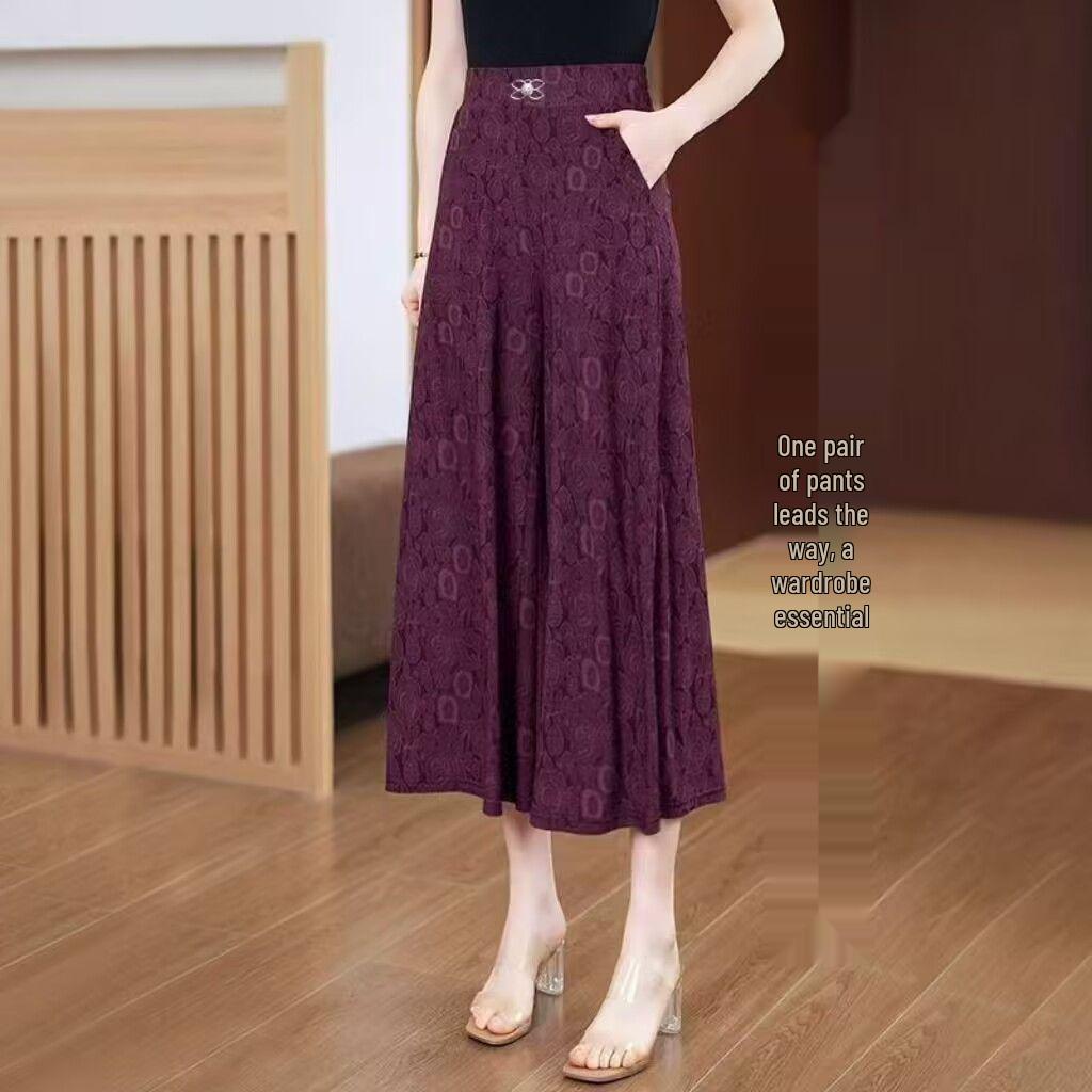 High-Waisted Wide-Leg Draping Elastic Culottes for Women
