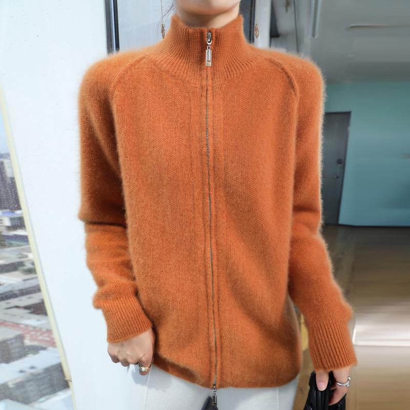 Stojací límeček na zip Pletený cardigan Dámská Krátká bunda Rolák Svetr Volné Topy pro volný čas