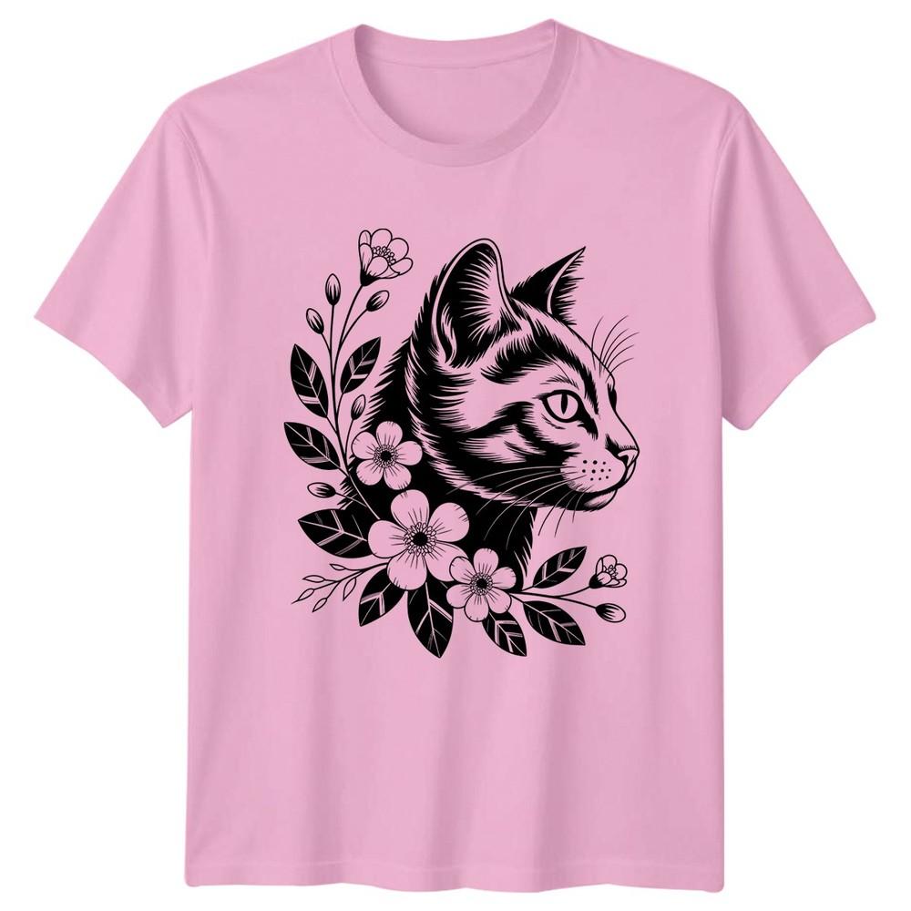 Floral Cat Head Botanical Unisexs TShirt Pet Lover Animals Gift For Her