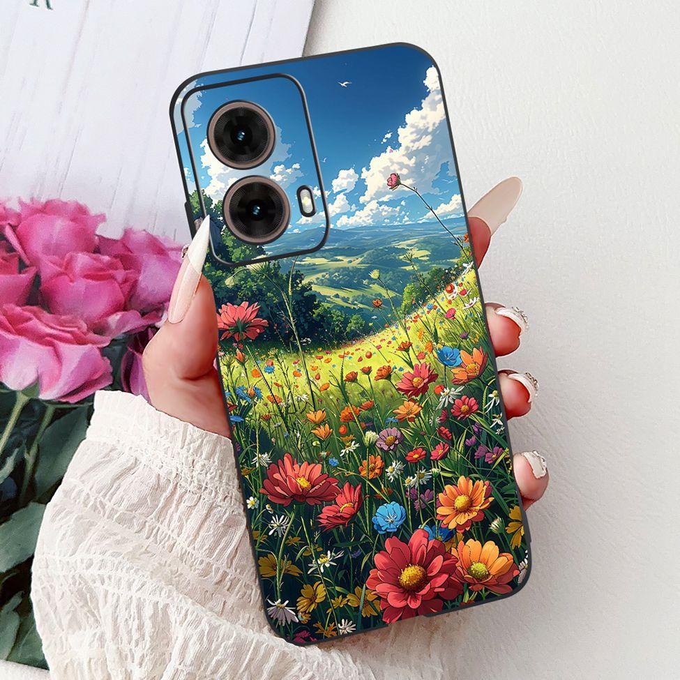 For Motorola Moto G85 Case Silicone Cute Cat Fashion Flowers Painted Back Cover For Motorola G85 Moto G85 Phone Case XT2427-3