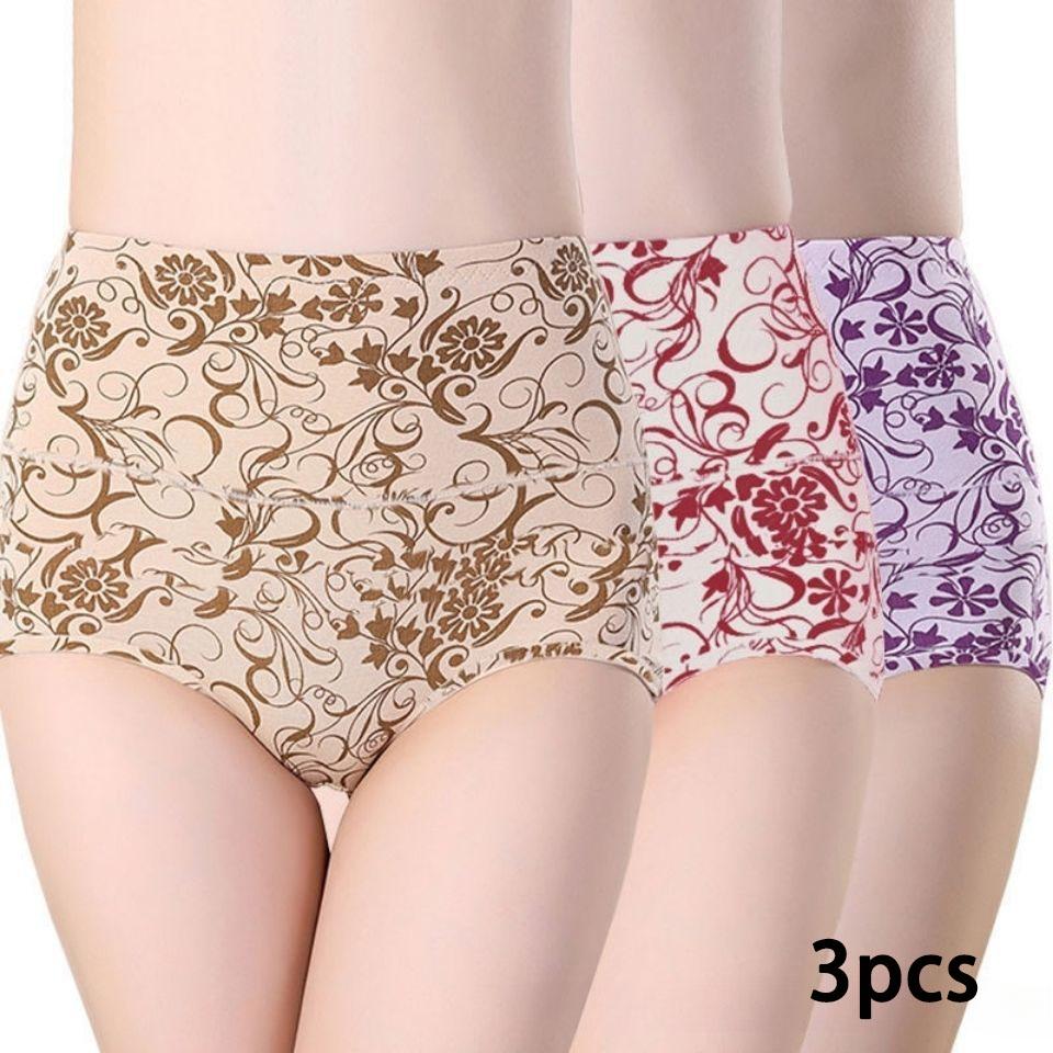 

3 шт. нижнего белья больших размеров с высокой талией и треугольными чашечками для женщин, дышащая ткань, идеально подходит для женщин среднего возраста, удобная посадка, необходимая для повседневного использования XL