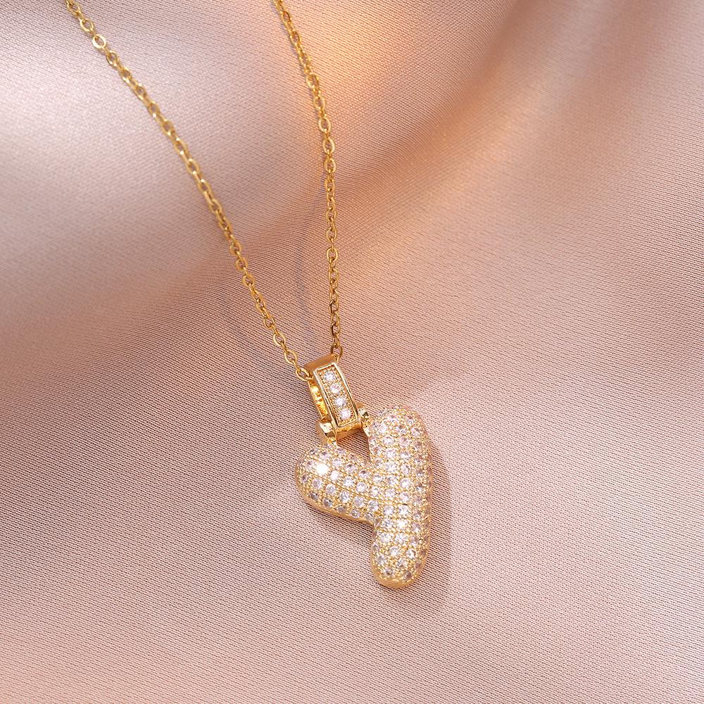 Women's European & American Style Copper Zircon Initial Necklace - Fashionable Clavicle Chain