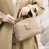 Genuine Leather Shoulder Bag with Crocodile Pattern Real Skin High-quality Feminine Milk-colored Bags