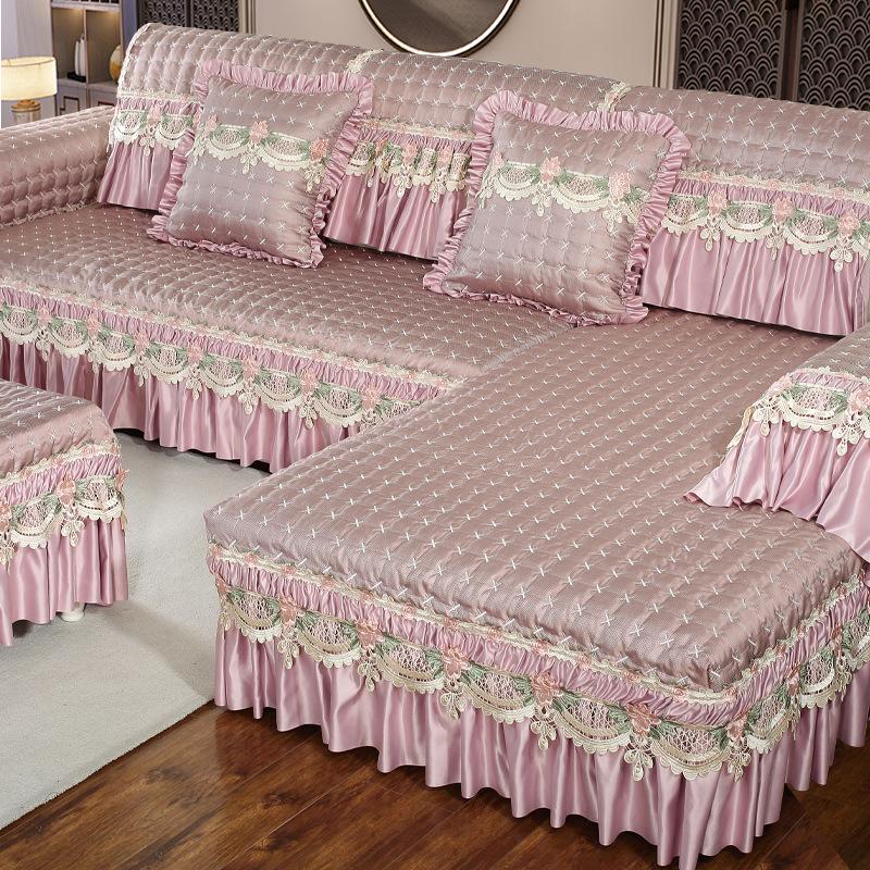 Sofa Cover Cover Fabric Anti-slip Cushion Princess Wind Sofa Cushion All-inclusive for All Seasons.