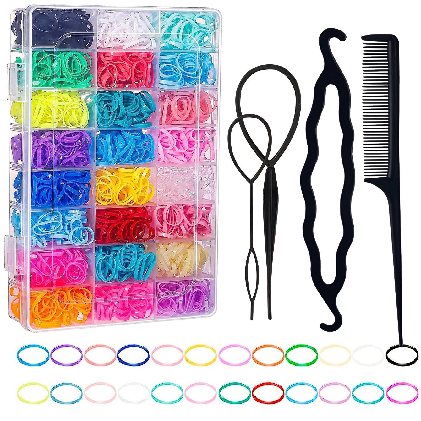 

2400 шт мини-резинки для волос, смелые резинки для волос для женщин и девочек, держатели для хвостиков, цветные аксессуары для волос, инструменты для укладки волос 24 Colors