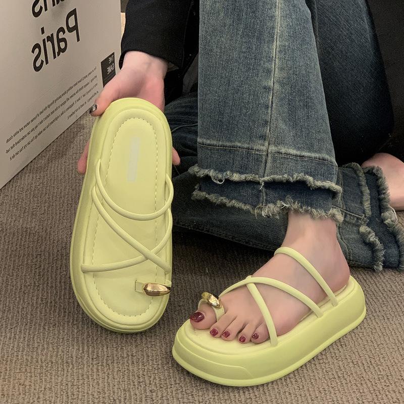 

Женские летние шлепанцы на толстой подошве для улицы, новые повседневные пляжные сандалии для отпуска, однополосные шлепанцы с ощущением высокого качества, универсальный хит 40 жёлтый