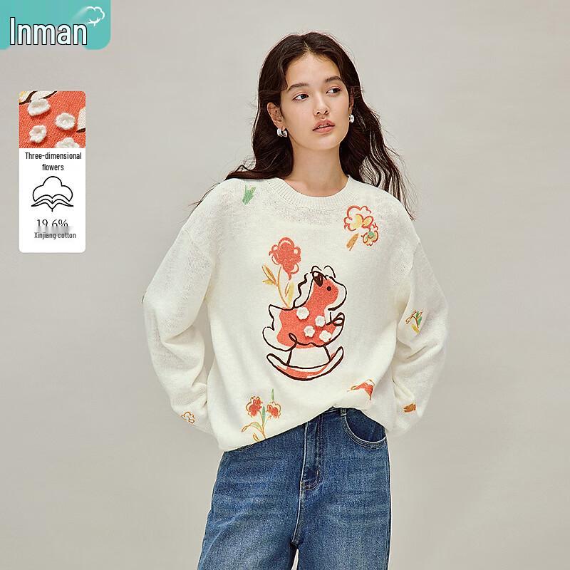 

INMAN Women s Floral Print Pullover Knit Sweater L