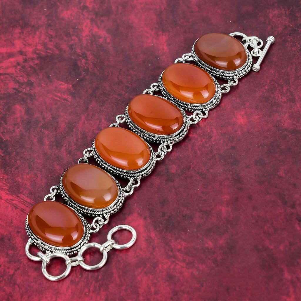 Bijuterii din argint solid 925 din piatră prețioasă din corniola, bijuterii frumoase din pietre prețioase realizate manual, brățară uimitoare cu bijuterii cu lanț reglabil pentru femei