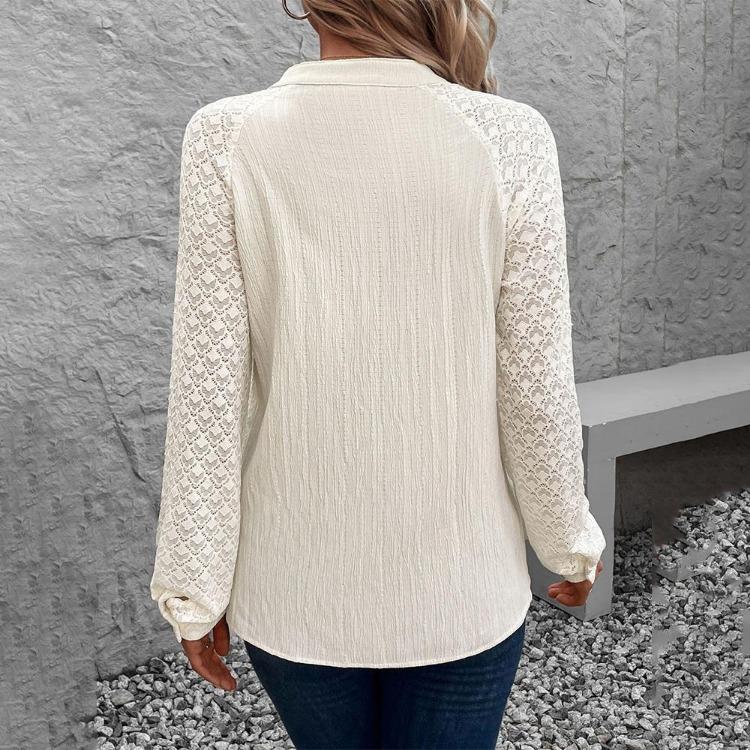 Damen Casual V-Ausschnitt Langarm Chiffon Bluse Streetwear Print T-Shirt Top für Damen