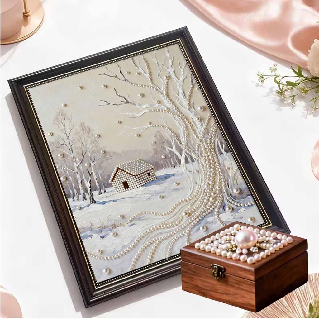 Crystal Pearl Painting 5D DIY Frame Decoration Painting Snowhouse Home Wall Decoration Transparent Pearl Gemstone Painting Picture Art Crafts