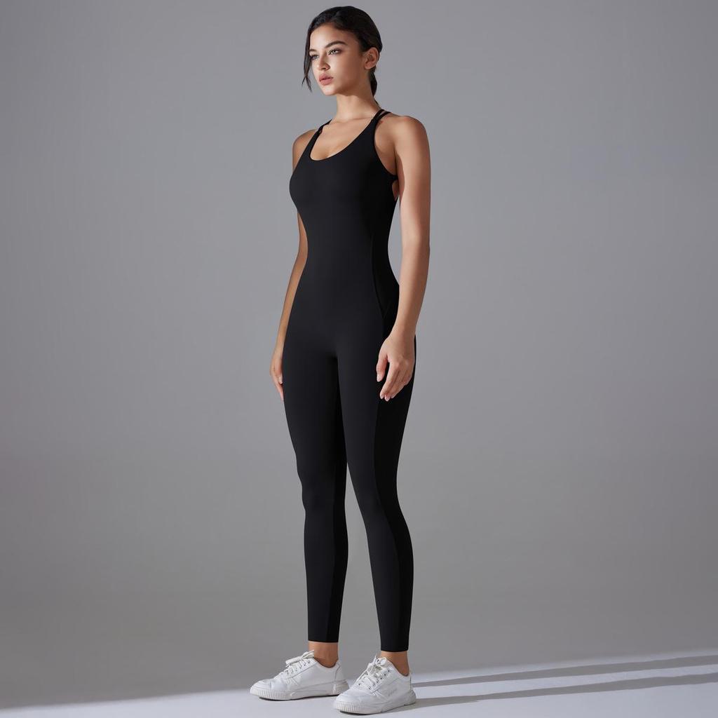 Euro-American Ruched Hip-Lift Yoga Jumpsuit: Quick-Drying and Beautiful Back Bodycon for Fitness and Running
