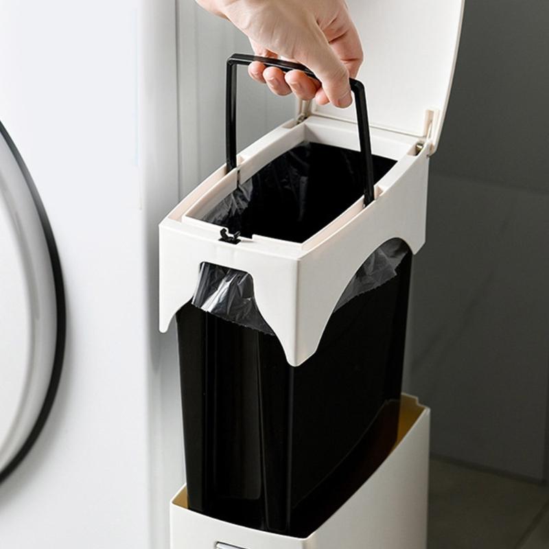 Plastic Garbage Can with Press Type Opening Large Capacity Trash Can Waste Bin Toilet Brush for Daily Disposal Need
