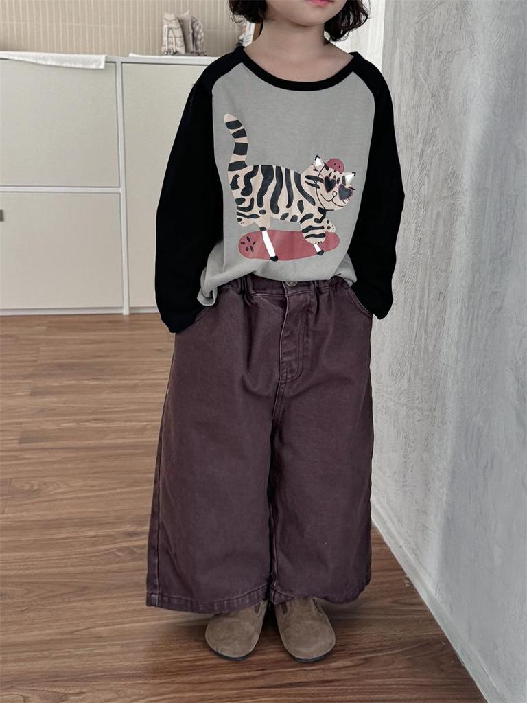 Jiaye Tongpin 2025 Autumn Kids' Distressed Cotton Wide-Leg Pants