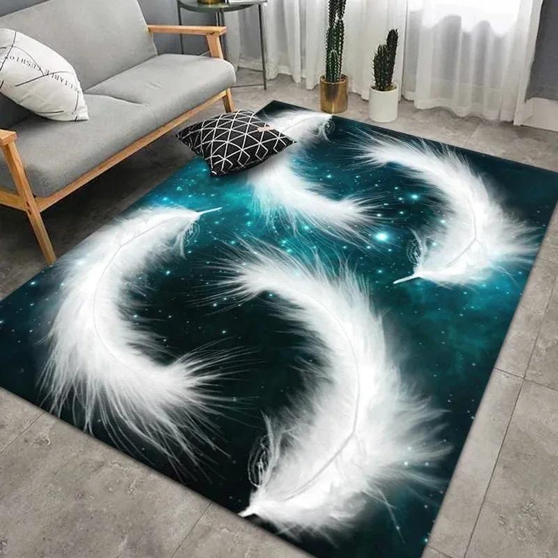 Geometric Feather Carpet for Living Room Modern Art Style Household Table Sofa Bedroom Bedside Area Rug Soft Bedroom Floor Mat