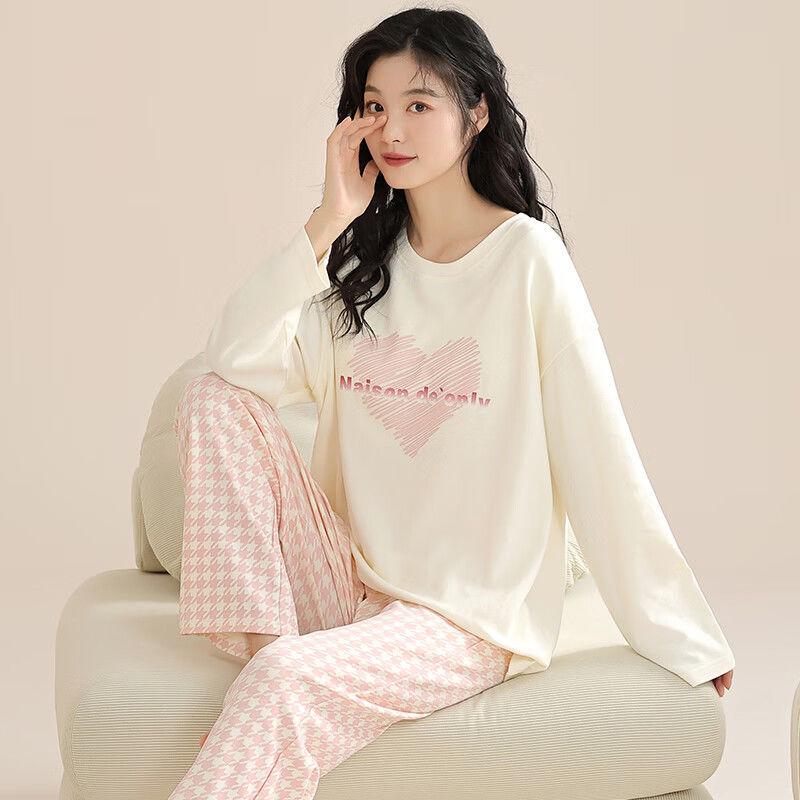Autumn and Spring Long-Sleeve Women's Home Wear Pants Cartoon Set Pajamas for Ladies