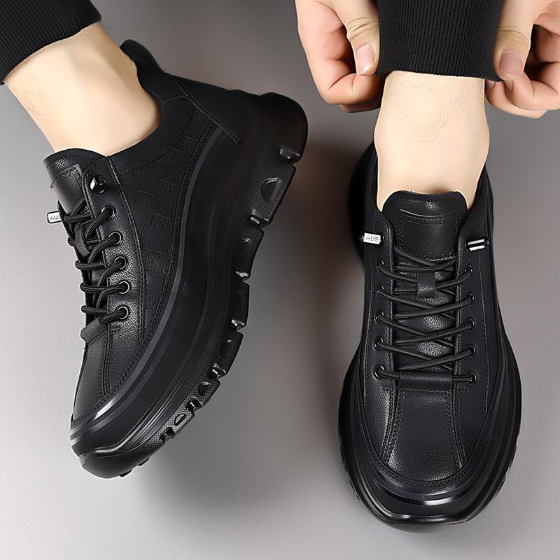 Leather Men's Walking Shoes Thick Bottom Handmade Skate Shoes Men Luxury Brand Lace-Up Mens Sneakers Outdoor Male Flats