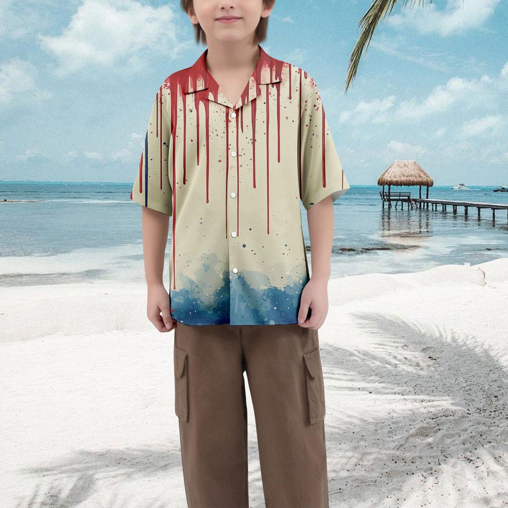 Boys' Casual Loose Short Sleeved Shirt With Fashionable Printed Shirt Top