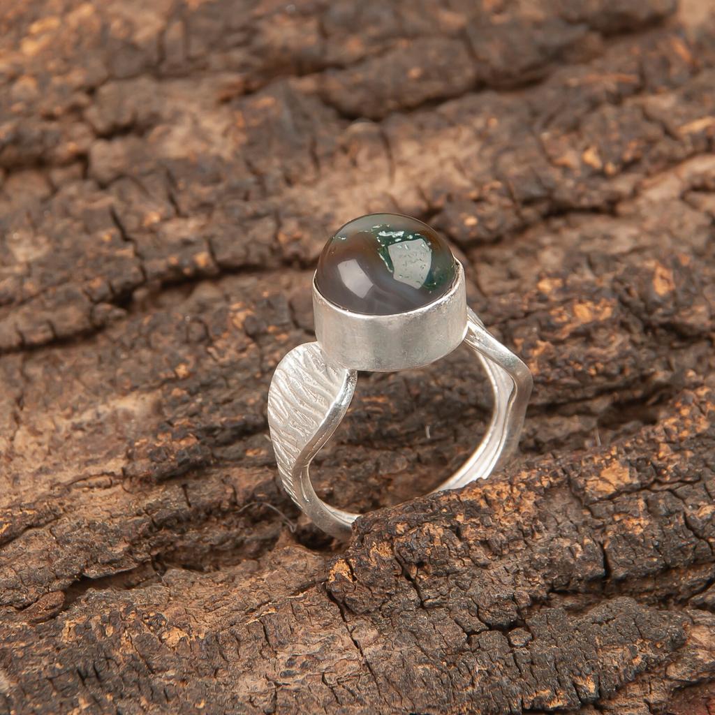 Natural Moss Agate Gemstone 925 Sterling Silver Jewelry Handmade Partywear Ring RR-1-26