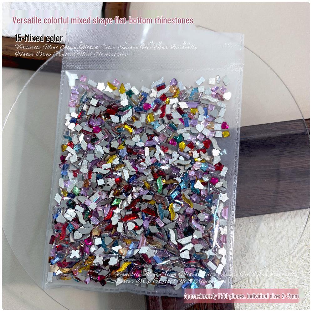 1440 Mini Flat-Back Rhinestones for Nail Art, Mixed Styles, Super Shiny Champagne Color, DIY Accessories