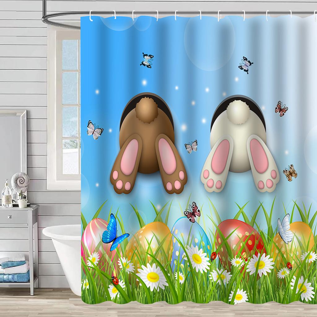 Easter Rabbit Waterproof And Mildew-Proof Polyester Bathroom Shower Curtain Shower Curtain Partition Curtain Free Of Punching