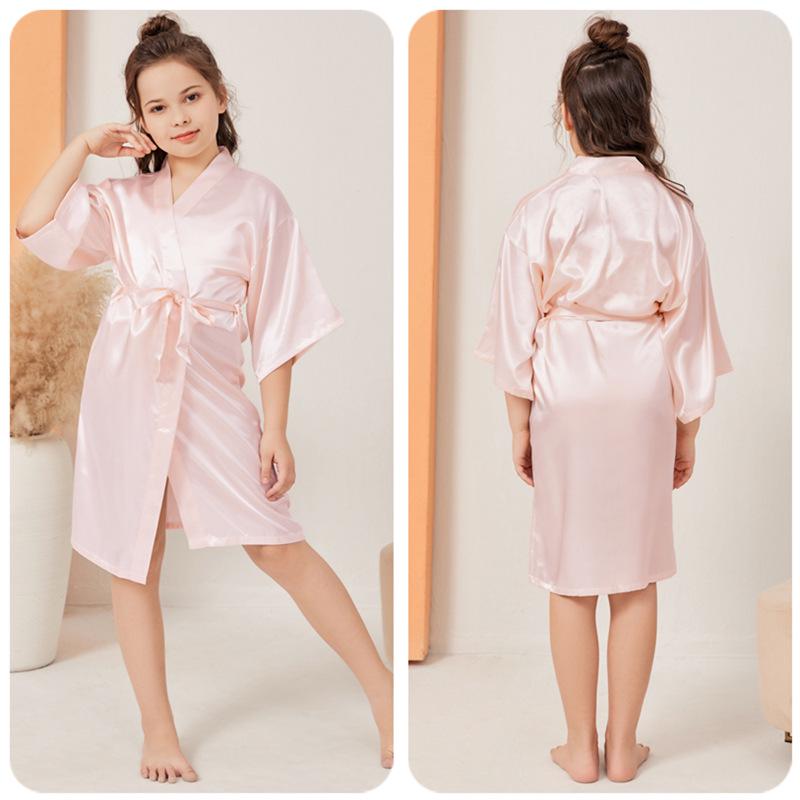 

Детский атласный шелковый длинный ночной халат - блестящий летний кардиган, средний и большой размер Size 10 (115-130cm)