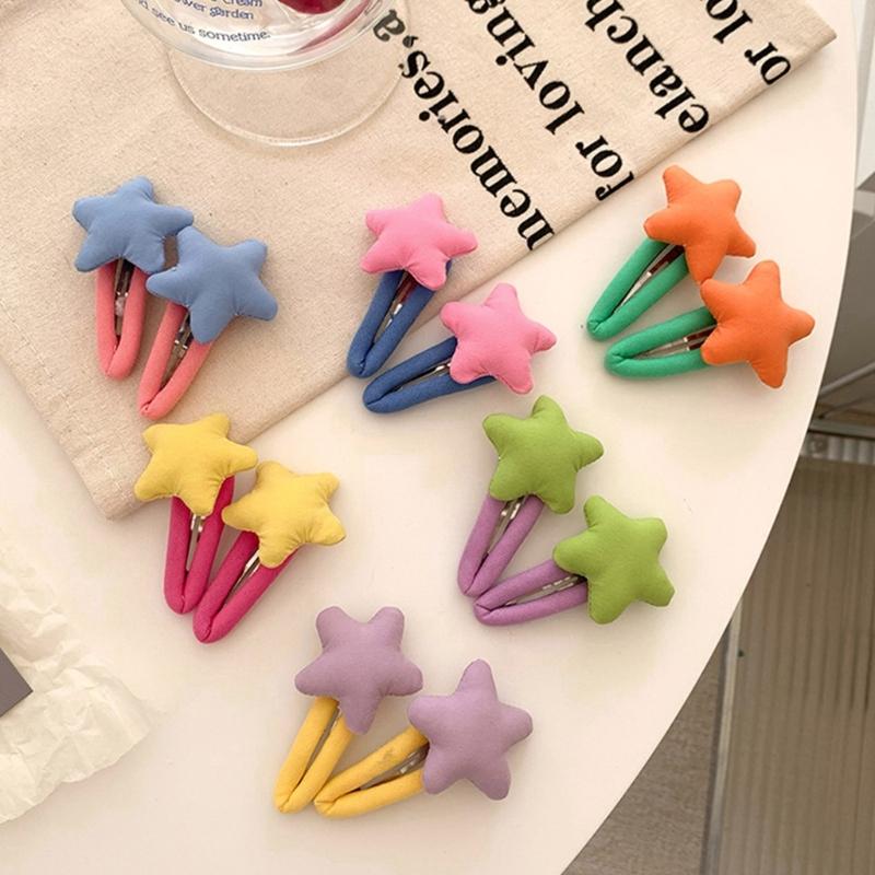 Star Snap Hair Clip Y2K Non-slip Colorful Hair Barrettes Metal Sponge Star Shaped Hairpins Cute Hair Clip for Teen