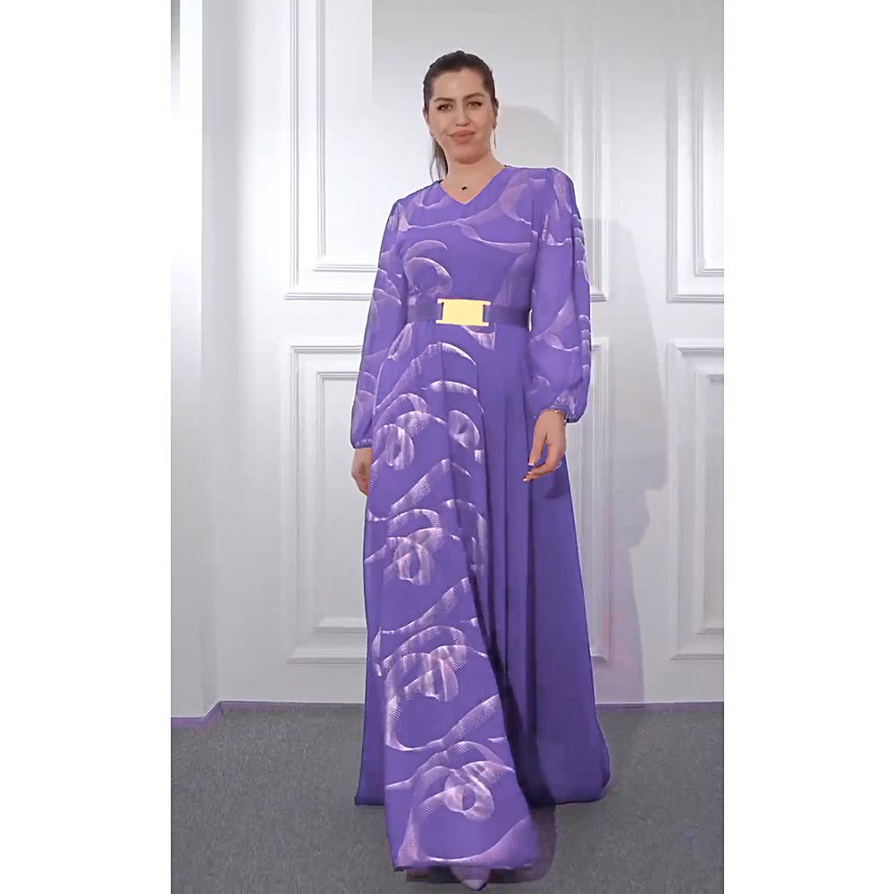 Vestido de Chiffon Color Block para Noite Plus Size com Cinto - Estilo Europeu e Americano