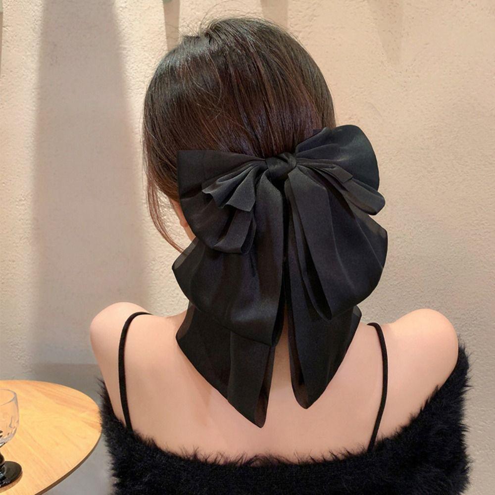 Large Bowknot Hairpin Satin Shark Clamp Fashion High Ponytail Barrettes  Headwear