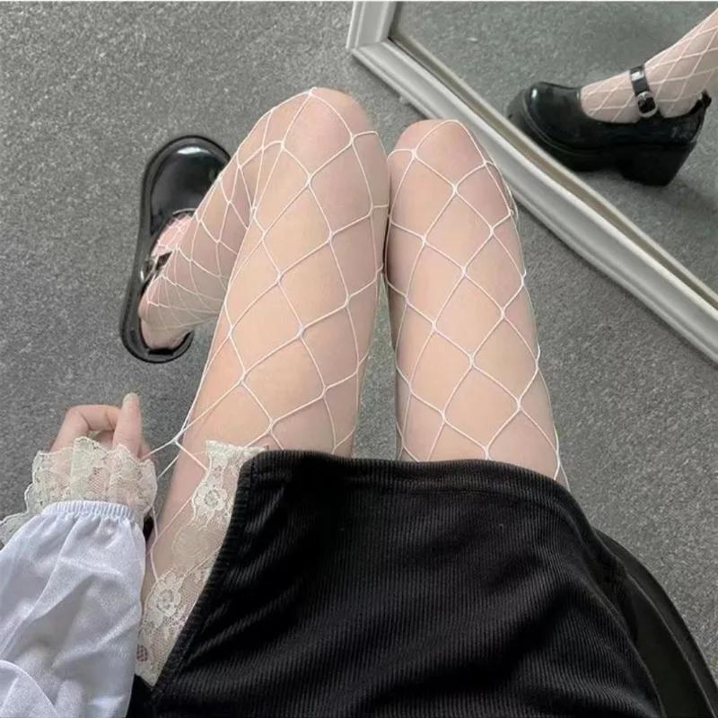 Pure White Fishnet Stockings Purely Desired Girl Hollow Out Pantyhose Women'S Sexy Big Fishing Net Tights Japanese Lolita Socks