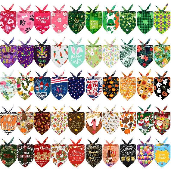50 Pieces Holidays Dog Bandanas Patriotic Valentine s Day Birthday New Year Mardi Gras St. Patrick s Day Easter Summer Pets Bibs Large Dog for Small