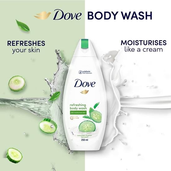 DOVE Refreshing Body Wash, With Refreshing Cucumber And Green Tea Scent, For All Skin Type, Smoother Skin, 250 Ml