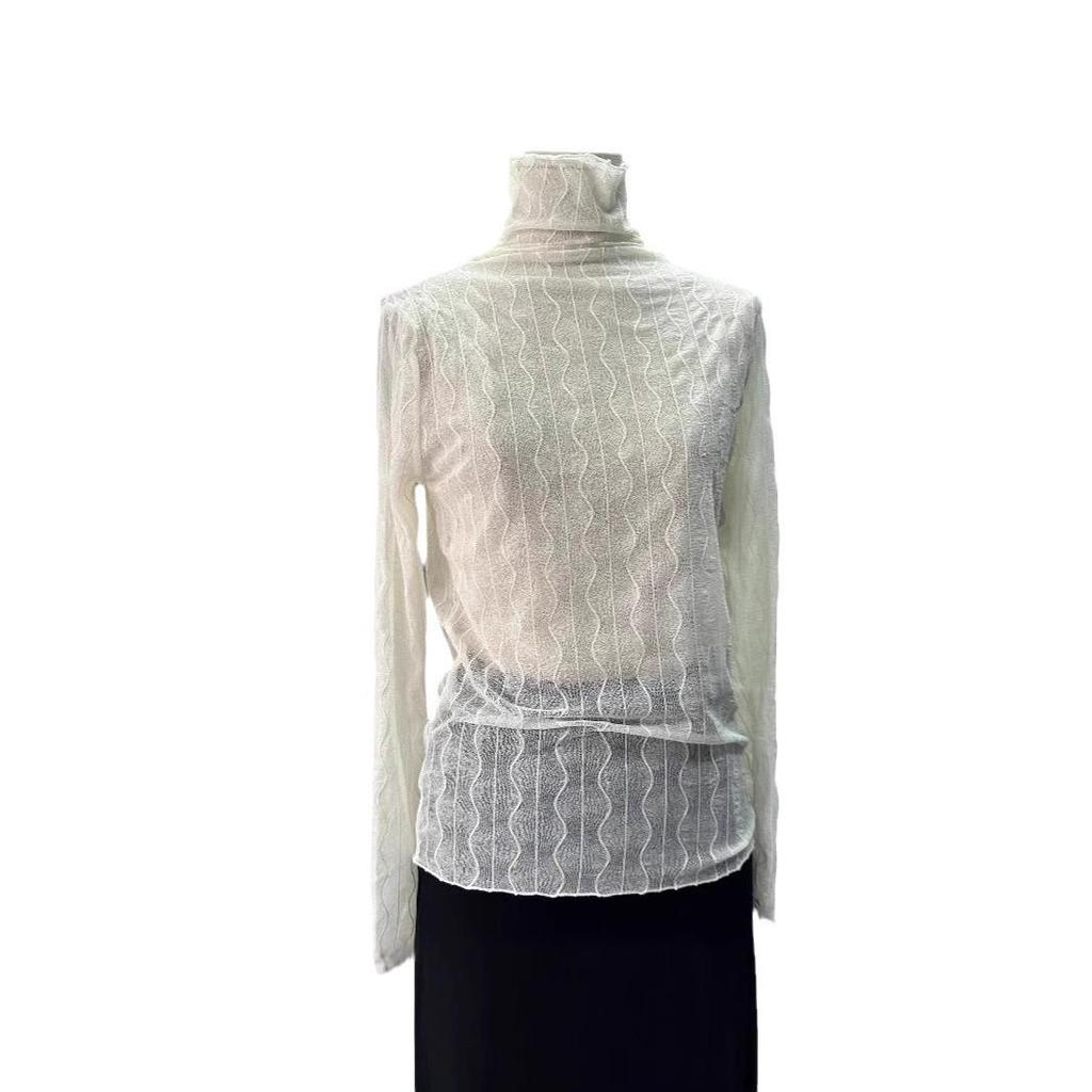 Women's Slimming Stretch Mesh Lace Turtleneck - See-through Autumn Winter Base Layer Top
