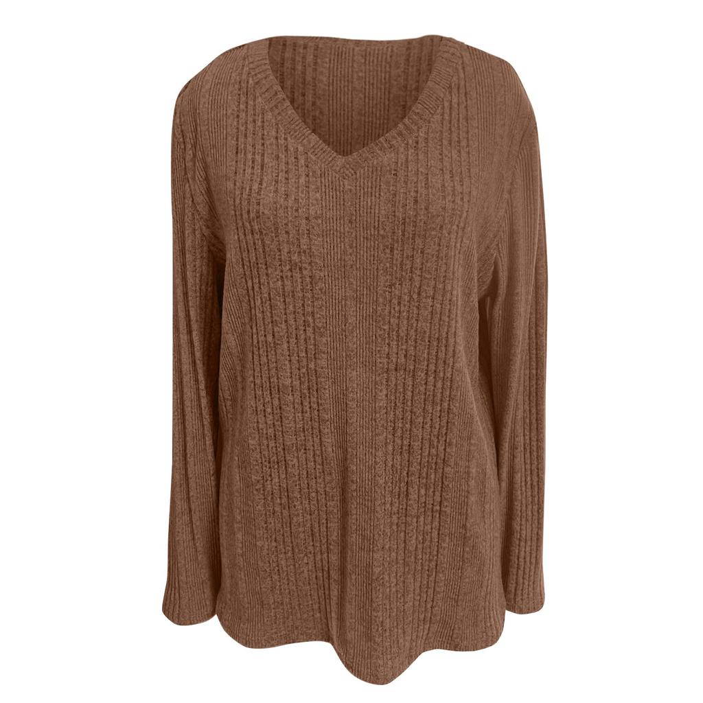 Women's Fashion Casual V-Neck Long Sleeve Color T-Shirt Comfortable Top