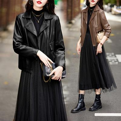 Lederjacke Damen kurz Frühling und Herbst neue Mode lässig vielseitig Reversjacke Oberteil