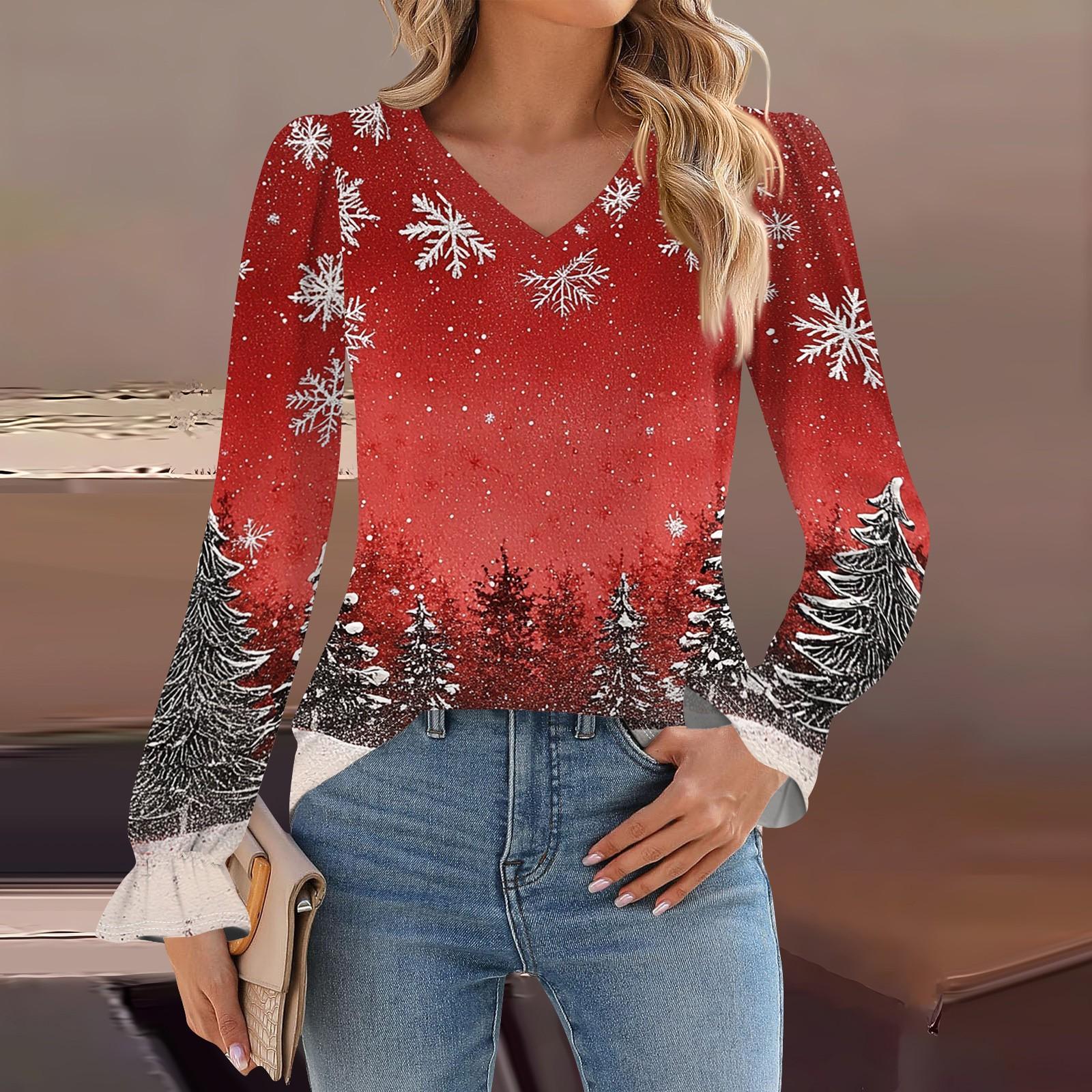 

Жіночий модний повсякденний пуловер з довгими рукавами з принтом і V-подібним вирізом L