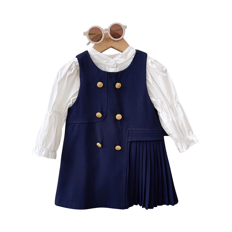 2023 Autumn Girls' Korean Style Vest and Shirt Two-Piece Dress Set TQ031