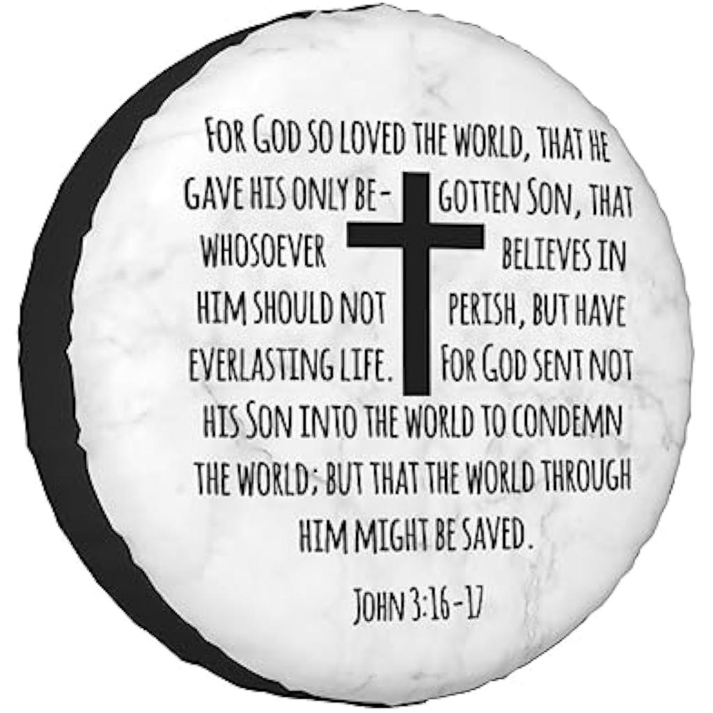 John 3:16 Bible Verse Spare Tire Cover Christian Religious Faith Waterproof RV Trailer Cover