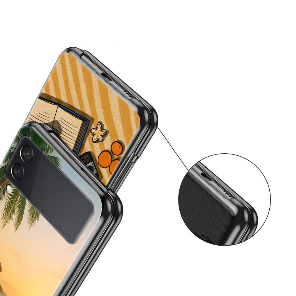 Summer Beach Hard PC Phone Case For Samsung Galaxy Z Flip 7 6 5 4 Black Cover For Galaxy Z Flip 3 Foldable Shell Fundas Capa Bag