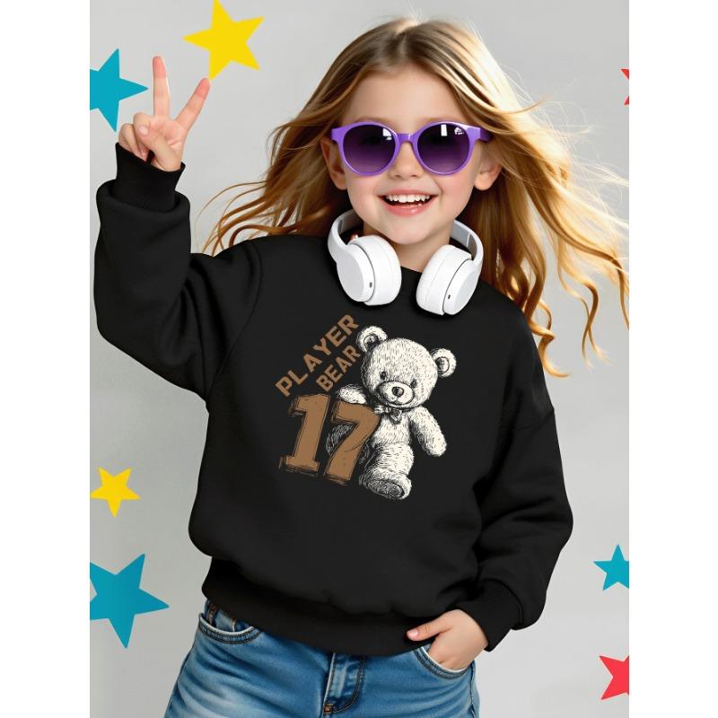 European sizes Bear 17 Teddy Girls' Crew Neck Sweatshirt, Western Top for Autumn And Winter, Long Sleeves, Casual Multi-Colored for Young Girls.