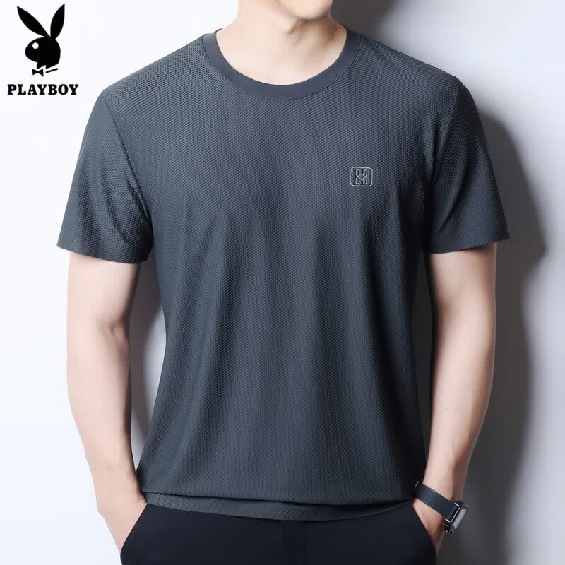 PLAYBOY Men s Ice Silk Breathable Round Neck T-shirt 4XL
