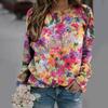 New Loose Casual 3D Floral Print Pattern Women's Round Neck Long Sleeved T-shirt