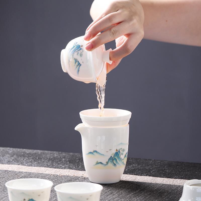 Luxury Jade White Porcelain Kung Fu Tea Set for Home or Office