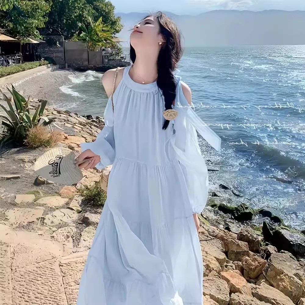 Seaside Holiday Wind Off-the-shoulder Dress for Women's New French Gentle Wind Sweet Loose Beautiful Fairy Dress
