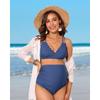 CHARMLEAKS Maternity Swimsuit Women Two Piece High Waist Bikini Scallop Trim Bathing Suit Pregnancy Swimwear