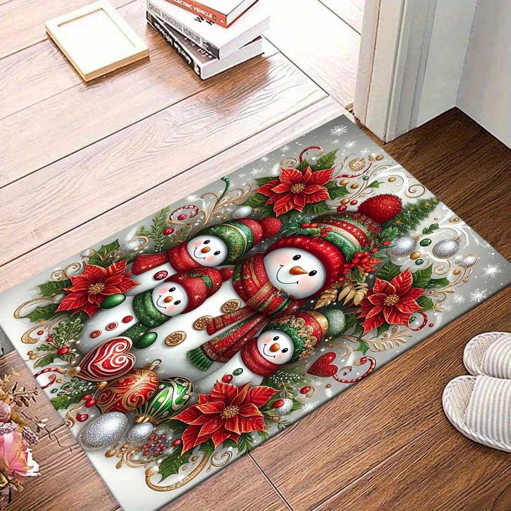 1 Stück Schneemannfamilie Teppich, Rutschfest, Leicht zu reinigen, Fleckenbeständig, Perfekt für gemütliche Wohnzimmer, Schlafzimmer, Küchen, Büros und Ho
