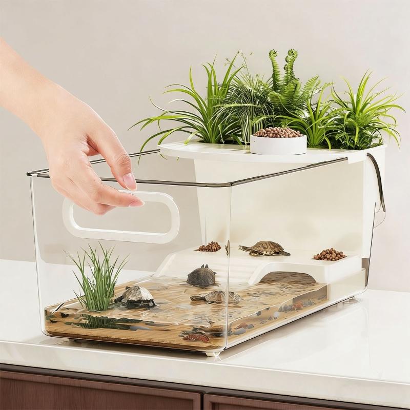 Turtles Enclosure Tanks With Layered Platforms Cave Wetland Simulation And 360 Degree Visibilities For Reptiles Pet
